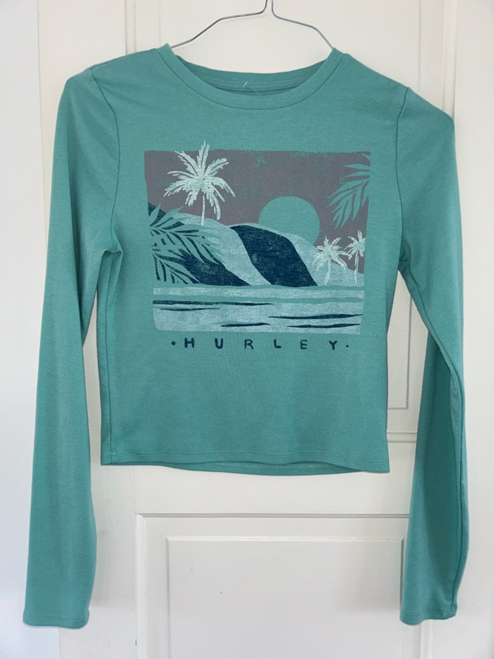 Hurley Teal Graphic Surf Scene Long Sleeve Tee